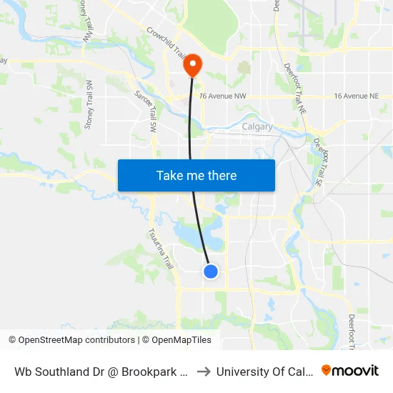 Wb Southland Dr @ Brookpark Bv SW to University Of Calgary map