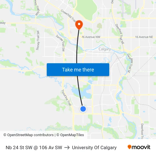 Nb 24 St SW @ 106 Av SW to University Of Calgary map