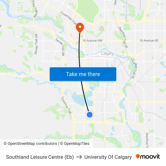 Southland Leisure Centre (Eb) to University Of Calgary map