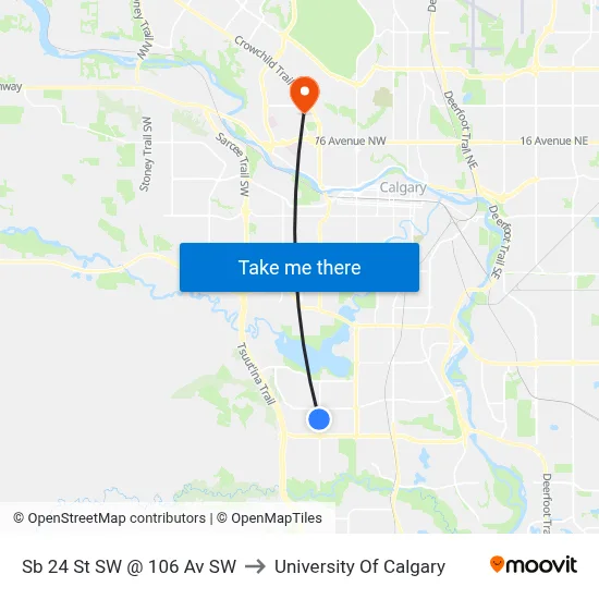 Sb 24 St SW @ 106 Av SW to University Of Calgary map