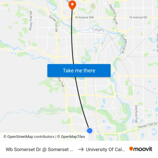 Wb Somerset Dr @ Somerset Cr SW to University Of Calgary map