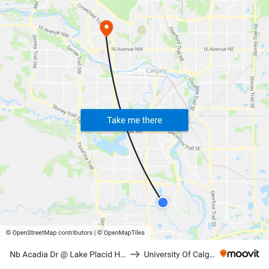 Nb Acadia Dr @ Lake Placid Hl SE to University Of Calgary map