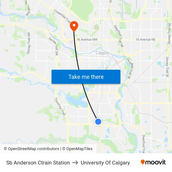 Sb Anderson Ctrain Station to University Of Calgary map