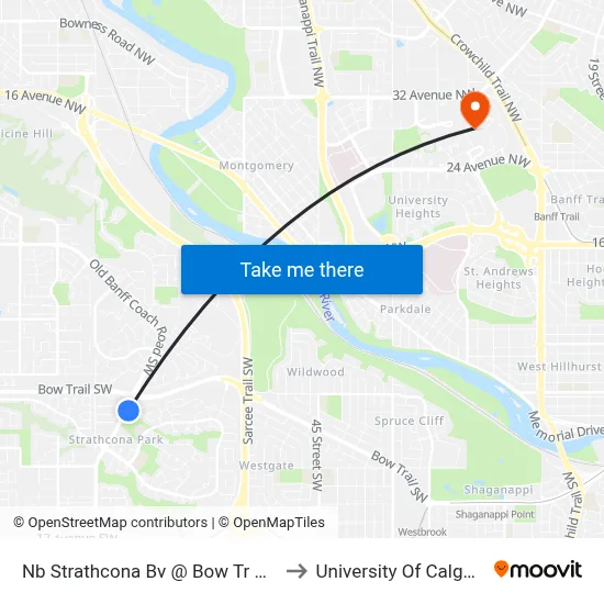 Nb Strathcona Bv @ Bow Tr SW to University Of Calgary map