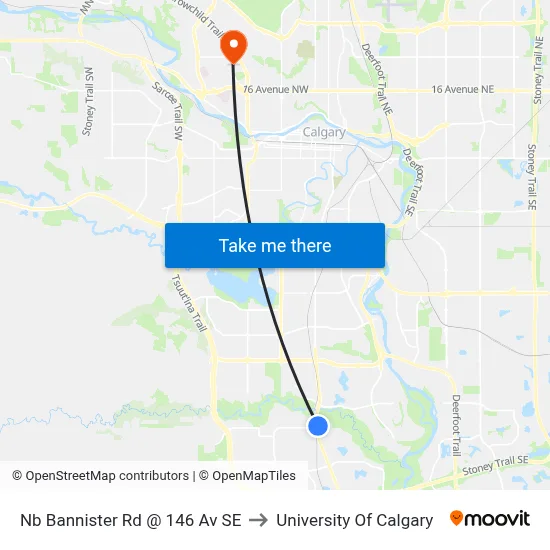 Nb Bannister Rd @ 146 Av SE to University Of Calgary map