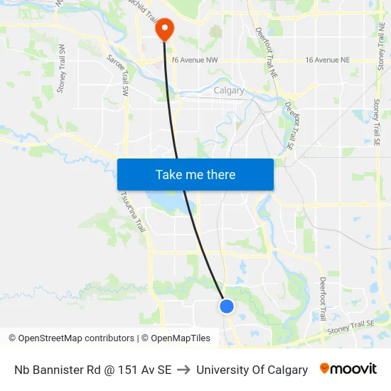Nb Bannister Rd @ 151 Av SE to University Of Calgary map