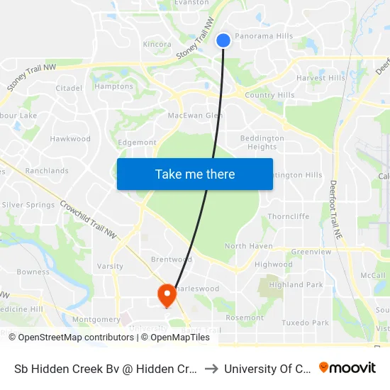 Sb Hidden Creek Bv @ Hidden Creek Ht NW to University Of Calgary map