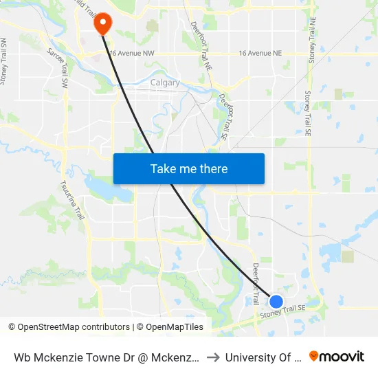 Wb Mckenzie Towne Dr @ Mckenzie Towne Ga SE to University Of Calgary map