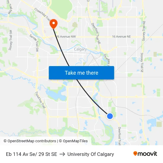 Eb 114 Av Se/ 29 St SE to University Of Calgary map