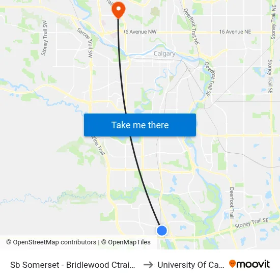 Sb Somerset - Bridlewood Ctrain Station to University Of Calgary map