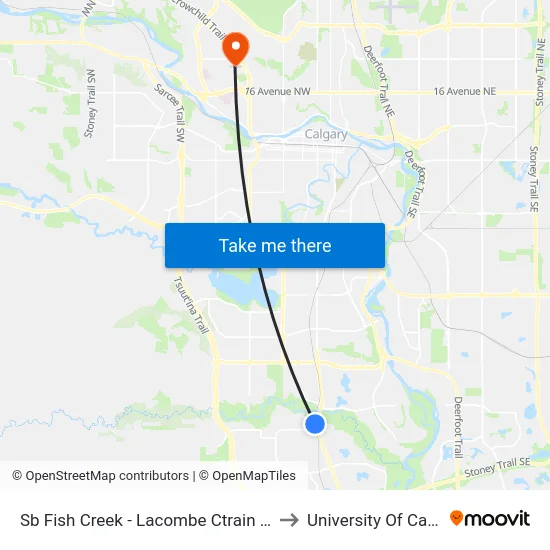 Sb Fish Creek - Lacombe Ctrain Station to University Of Calgary map