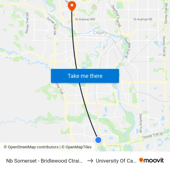 Nb Somerset - Bridlewood Ctrain Station to University Of Calgary map