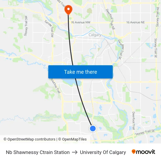 Nb Shawnessy Ctrain Station to University Of Calgary map