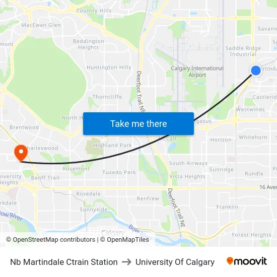 Nb Martindale Ctrain Station to University Of Calgary map