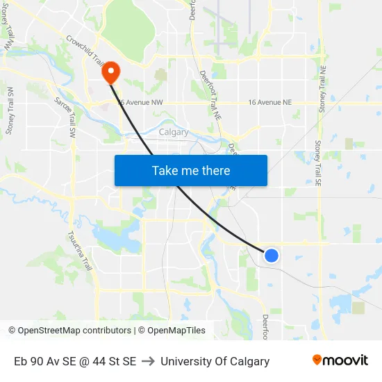 Eb 90 Av SE @ 44 St SE to University Of Calgary map