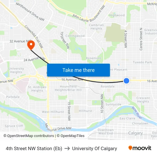 4th Street NW Station (Eb) to University Of Calgary map