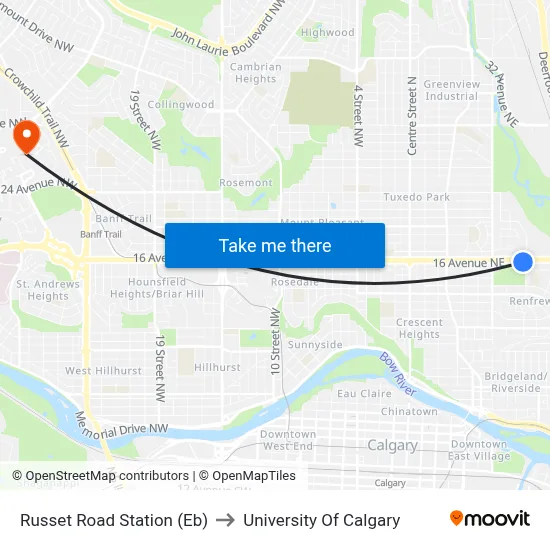 Russet Road Station (Eb) to University Of Calgary map
