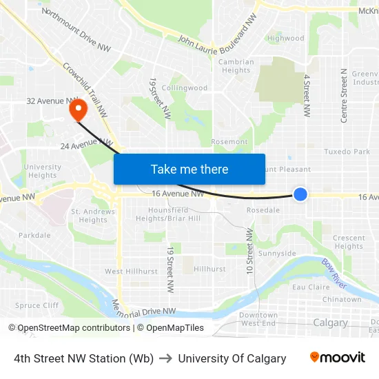 4th Street NW Station (Wb) to University Of Calgary map
