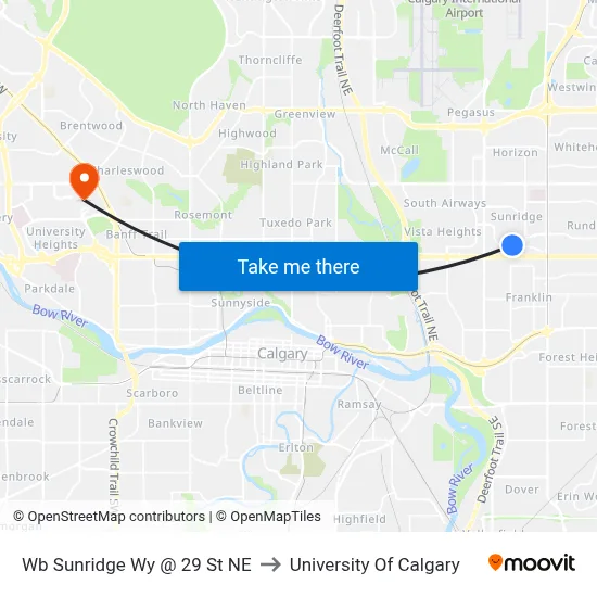 Wb Sunridge Wy @ 29 St NE to University Of Calgary map
