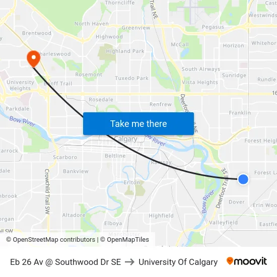 Eb 26 Av @ Southwood Dr SE to University Of Calgary map