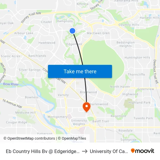 Eb Country Hills Bv @ Edgeridge Ga NW to University Of Calgary map