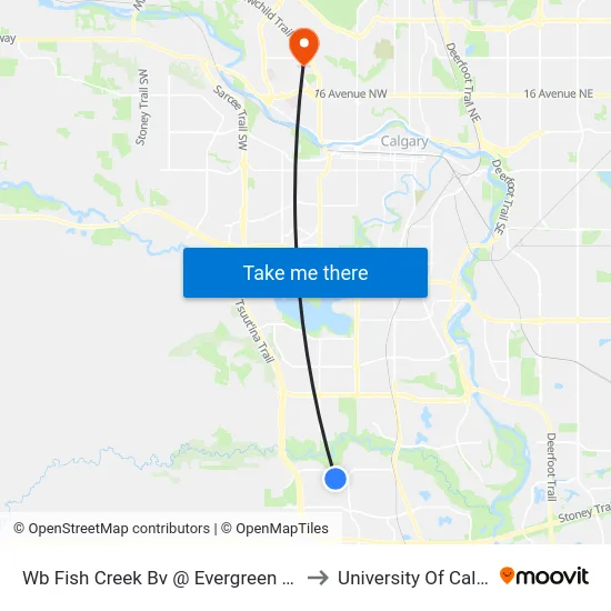 Wb Fish Creek Bv @ Evergreen Ga SW to University Of Calgary map