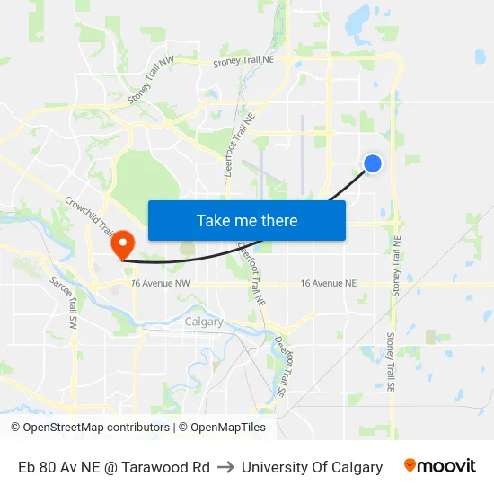 Eb 80 Av NE @ Tarawood Rd to University Of Calgary map