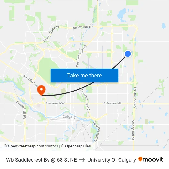 Wb Saddlecrest Bv @ 68 St NE to University Of Calgary map