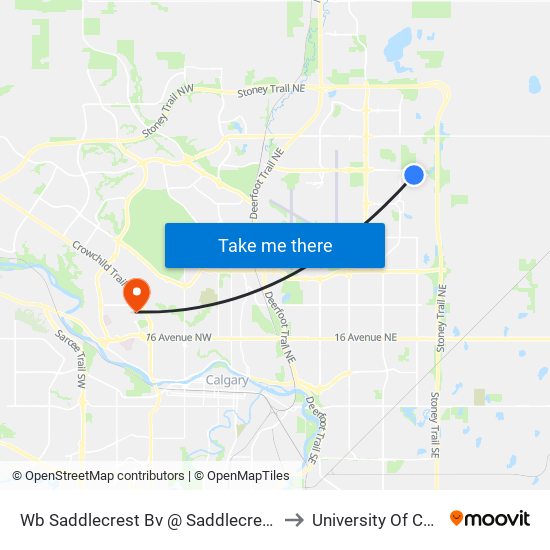 Wb Saddlecrest Bv @ Saddlecrest Gd NE to University Of Calgary map
