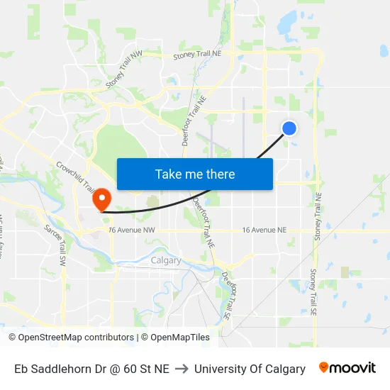 Eb Saddlehorn Dr @ 60 St NE to University Of Calgary map