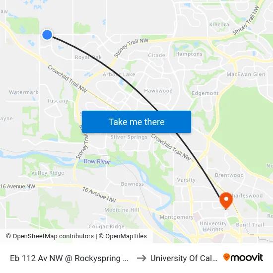 Eb 112 Av NW @ Rockyspring Ga NW to University Of Calgary map