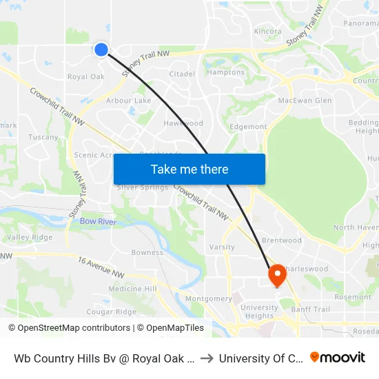 Wb Country Hills Bv @ Royal Oak Centre NW to University Of Calgary map
