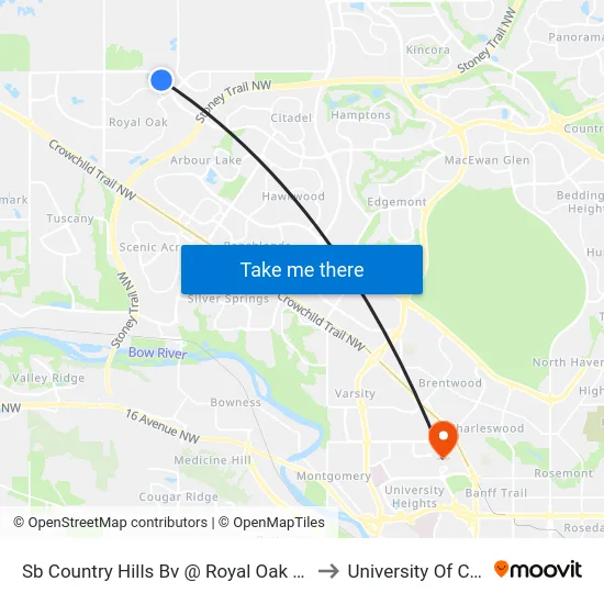 Sb Country Hills Bv @ Royal Oak Centre NW to University Of Calgary map