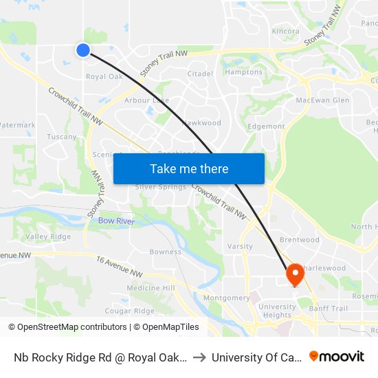 Nb Rocky Ridge Rd @ Royal Oak Gd NW to University Of Calgary map