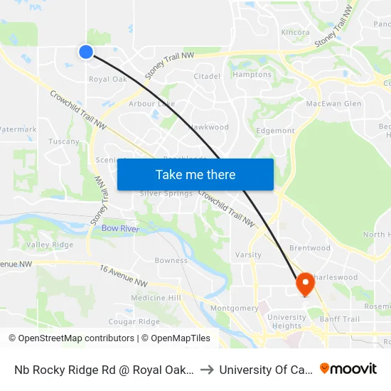Nb Rocky Ridge Rd @ Royal Oak Gd NW to University Of Calgary map