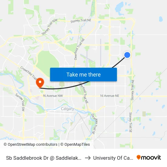 Sb Saddlebrook Dr @ Saddlelake Dr NE to University Of Calgary map