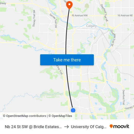 Nb 24 St SW @ Bridle Estates Rd to University Of Calgary map