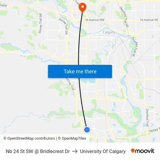 Nb 24 St SW @ Bridlecrest Dr to University Of Calgary map