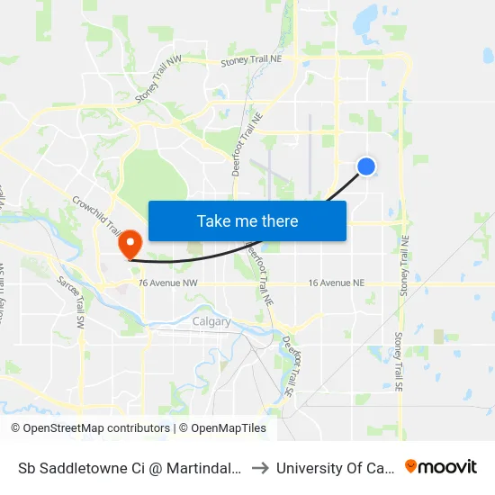 Sb Saddletowne Ci @ Martindale Dr NE to University Of Calgary map