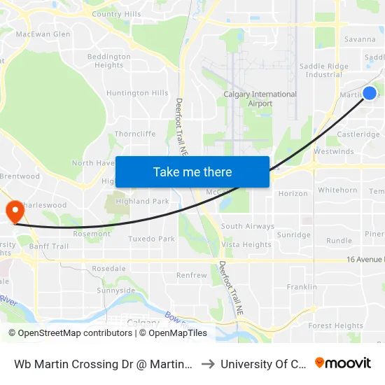 Wb Martin Crossing Dr @ Martindale Dr NE to University Of Calgary map