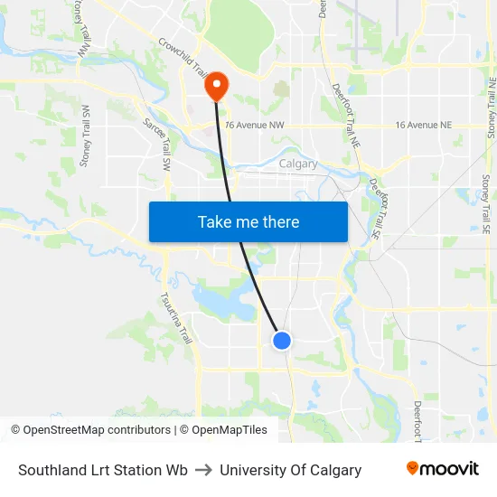 Southland Lrt Station Wb to University Of Calgary map