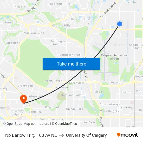 Nb Barlow Tr @ 100 Av NE to University Of Calgary map