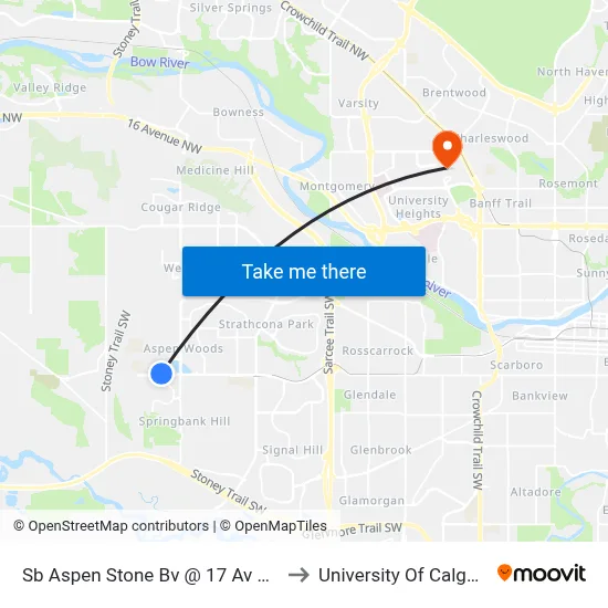 Sb Aspen Stone Bv @ 17 Av SW to University Of Calgary map