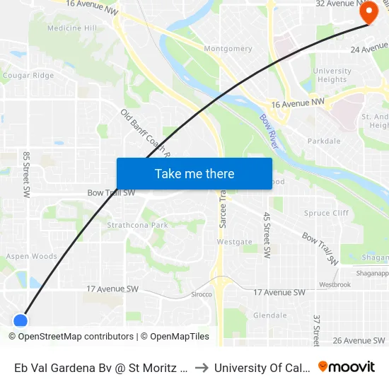 Eb Val Gardena Bv @ St Moritz Dr SW to University Of Calgary map