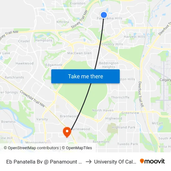 Eb Panatella Bv @ Panamount St NW to University Of Calgary map