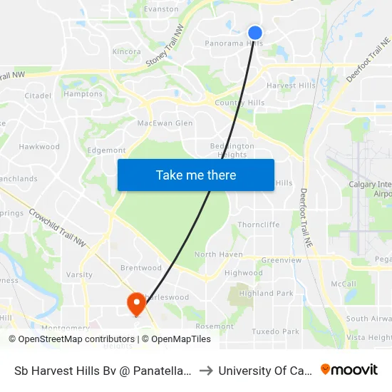 Sb Harvest Hills Bv @ Panatella Bv NW to University Of Calgary map