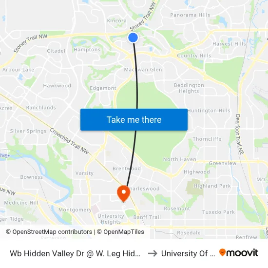 Wb Hidden Valley Dr @ W. Leg Hidden Ranch Cr NW to University Of Calgary map