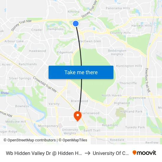 Wb Hidden Valley Dr @ Hidden Hills Tc NW to University Of Calgary map