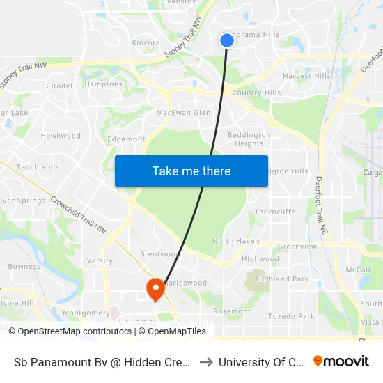 Sb Panamount Bv @ Hidden Creek Wy NW to University Of Calgary map