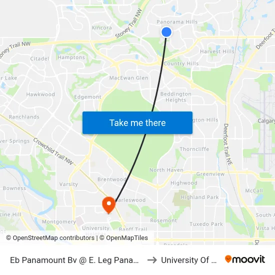 Eb Panamount Bv @ E. Leg Panamount Rd NW to University Of Calgary map